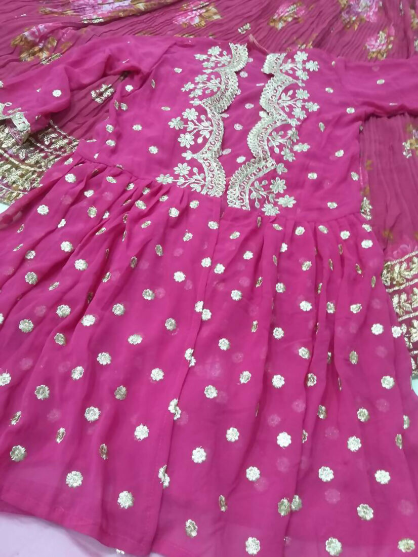 Jyoti Fashion Pink Jari with Sequin Embroidered Georgette Semi Lehenga Choli with Dupatta | Grocsy