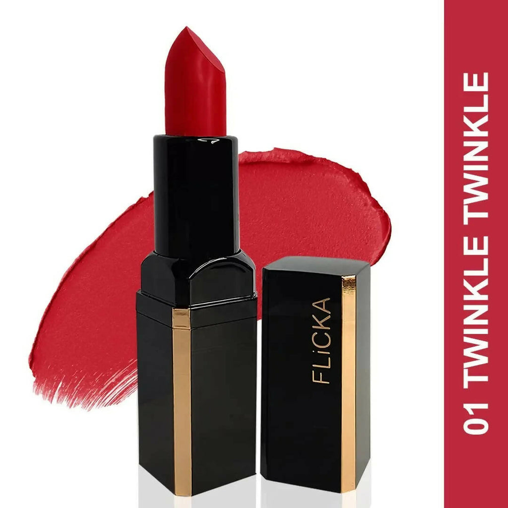 FLiCKA Lip Poetry Matte Lipstick Shade 01 Twinkle Twinkle - Crimson Red | Grocsy