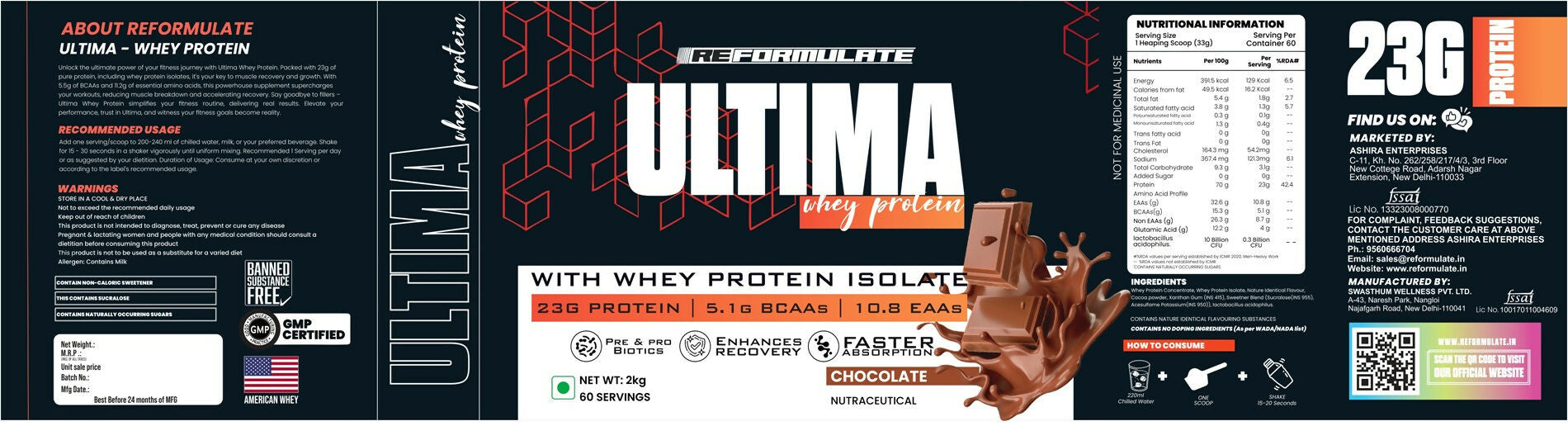 Reformulate Ultima I Whey Protein with Isolate I 23 G Protein I 5.1G BCAA I 10.8 EAA I Pre & Probiotics - Chocolate | Grocsy