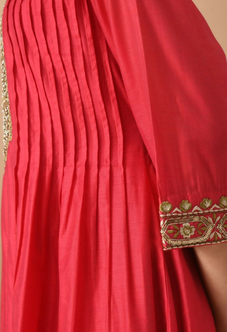 Joban Fashion Red Chanderi Kurta Set | Grocsy