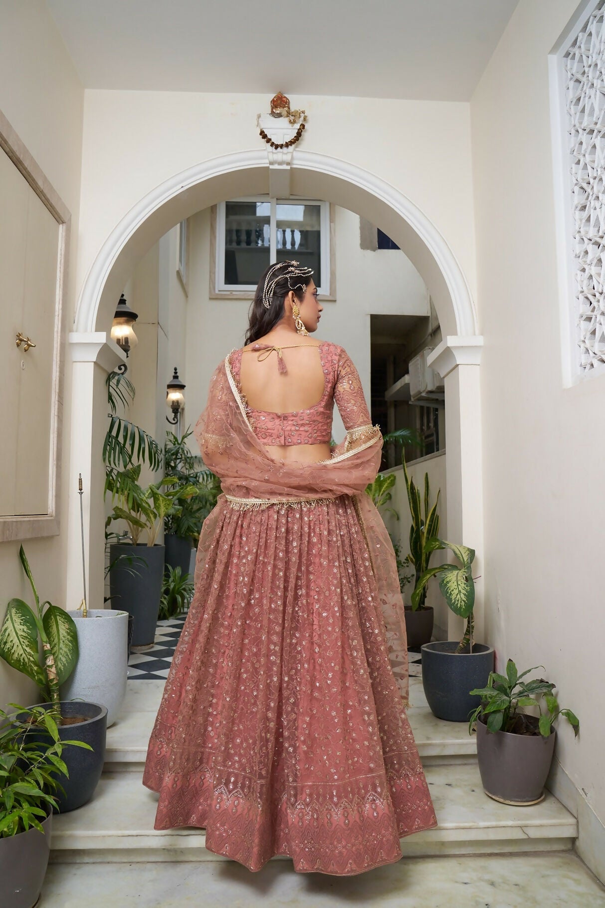 Eilara Glamorous Rust Butterfly Net With Tone To Tone Thread And Sequence Embroidered Work Lehenga Choli For Wedding | Grocsy