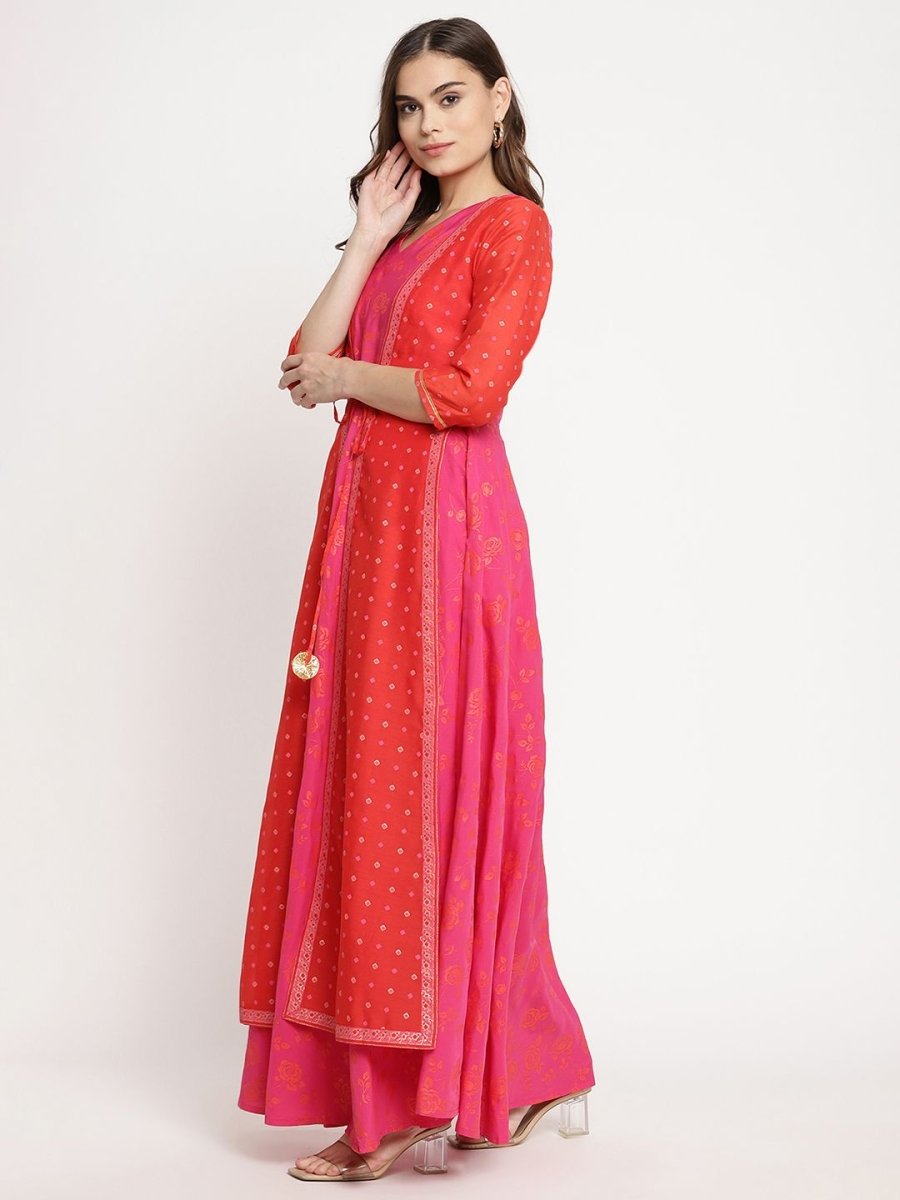 Ahalyaa Women Dark Pink Crepe Khari Print Dress | Grocsy