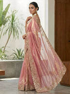 Joban Fashion Pink Fandy Satin Silk Party Wear Sarees | Grocsy