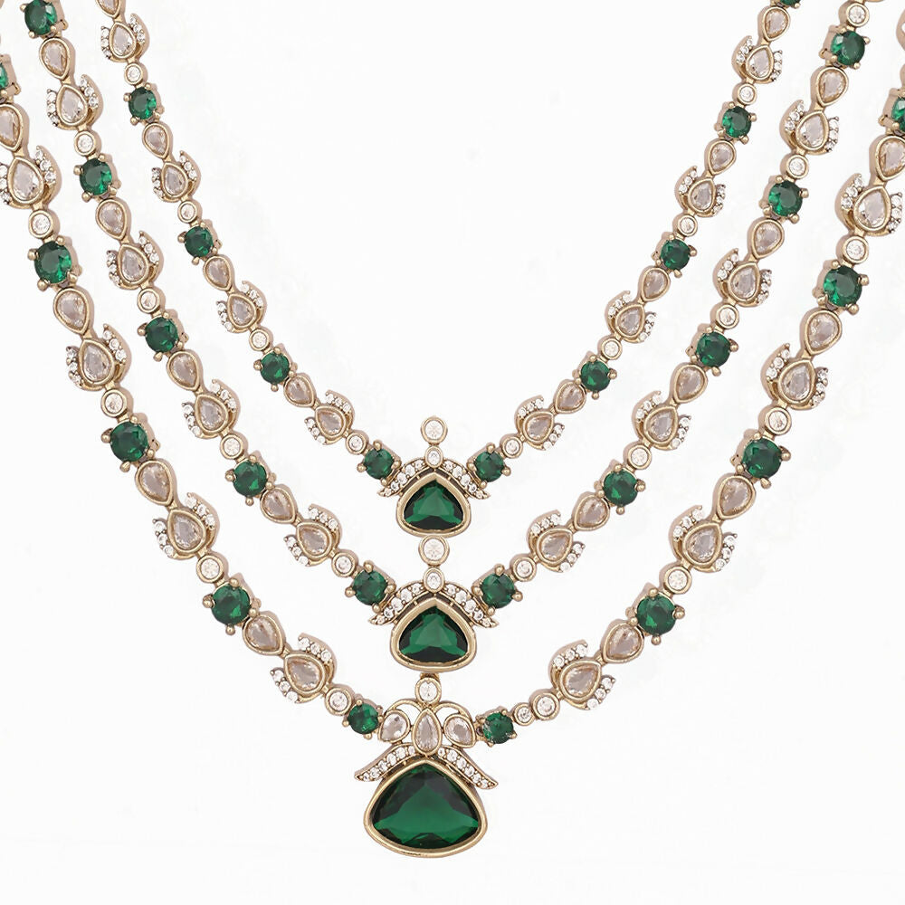 Nuyug 18K Gold Plated Emerald Elysian Layered Necklace Set | Grocsy