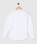 Manet Boys Mandarin Collar Full Sleeves Melange Shirt - White | Grocsy