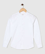 Manet Boys Mandarin Collar Full Sleeves Melange Shirt - White | Grocsy