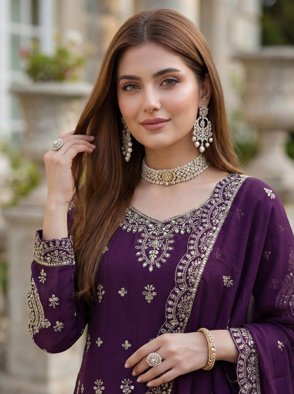 Joban Fashion Purple Silk Embroidered Sharara Set | Grocsy