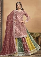Chinnon Peach Multicolor Embroidered Lehenga Style Suit - Emponline | Grocsy