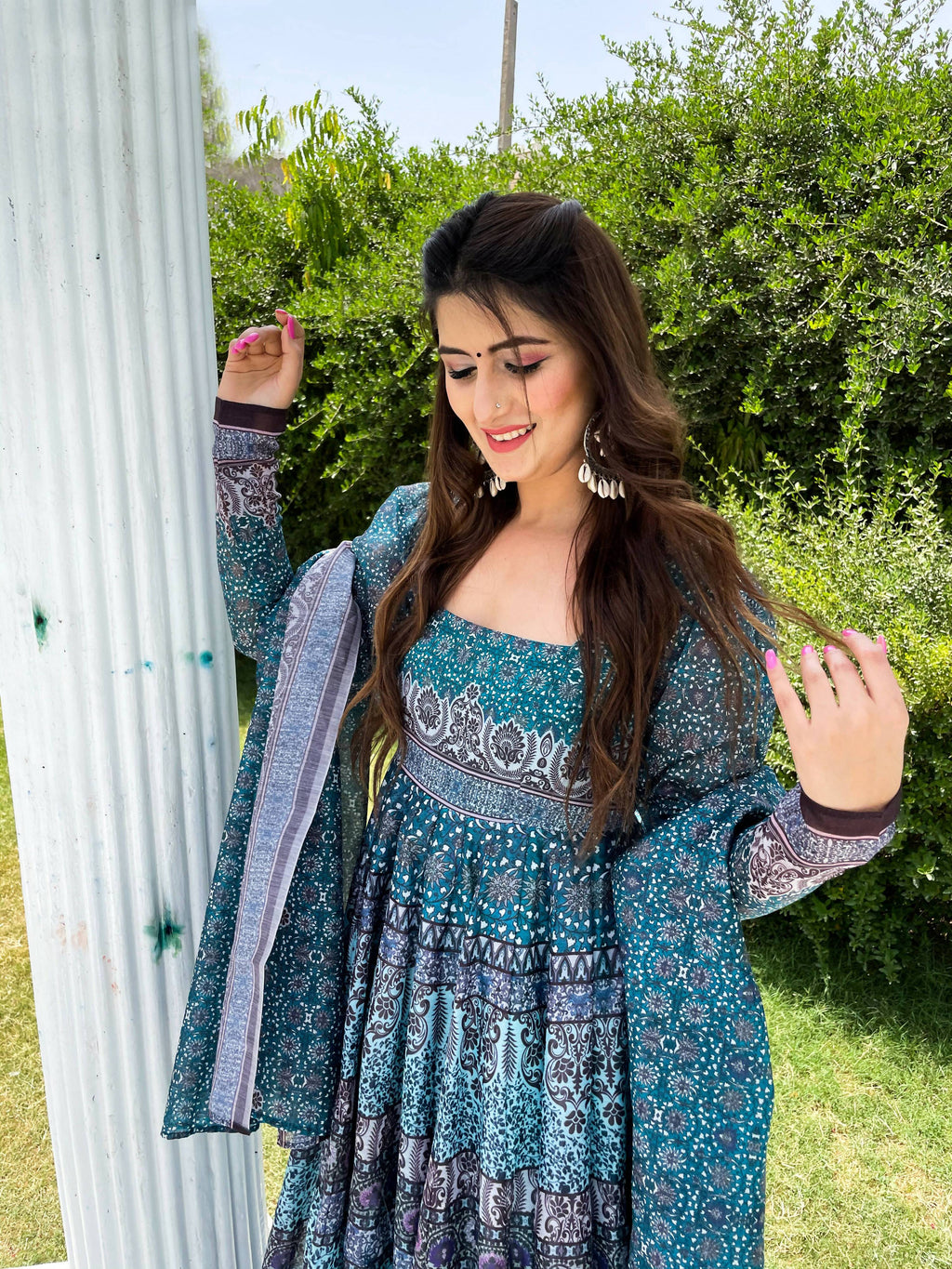 Partywear Designer Skyblue Chanderi Suit - Anbazaar | Grocsy