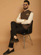 Even Apparels Pure Wool Nehru Jacket - Brown | Grocsy
