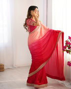 Exclusive Collection Red Pink Party Wear Chinon Salk Saree | Grocsy