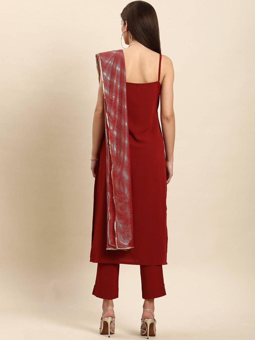 Janasya Women Maroon Kurta with Trousers & With Dupatta | Grocsy