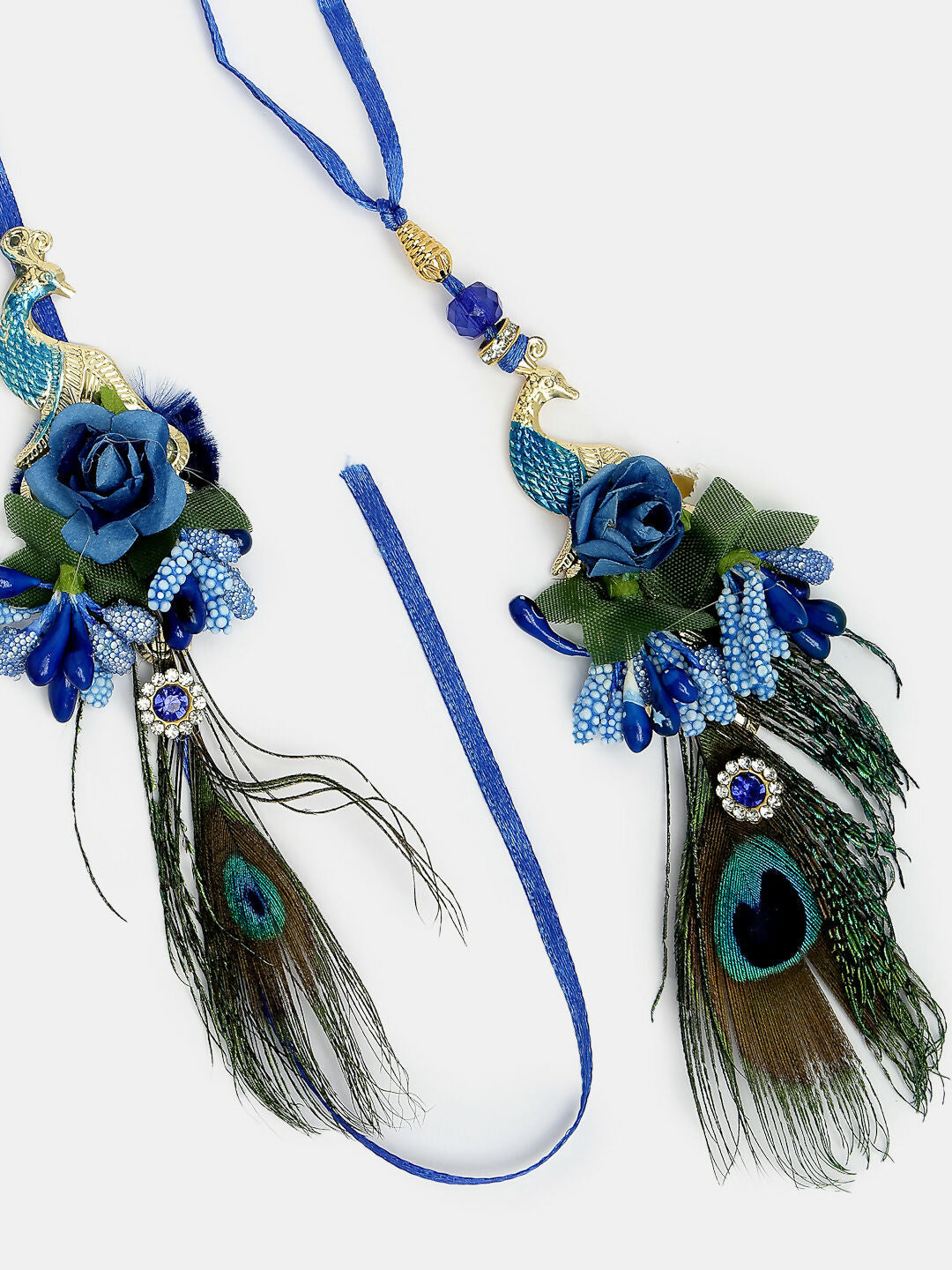 NVR Women & Men Set of 2 Blue Peacock Design Bhaiya Bhabhi Rakhi With Roli Chawal | Grocsy