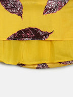 Manet Girls Cotton String Tie Frock Brown Leaf Printed - Yellow | Grocsy