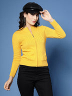 Women Winter Mustard Cotton Cardigan - Wool Trees | Grocsy