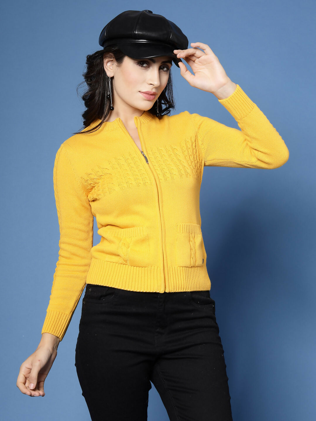 Women Winter Mustard Cotton Cardigan - Wool Trees | Grocsy
