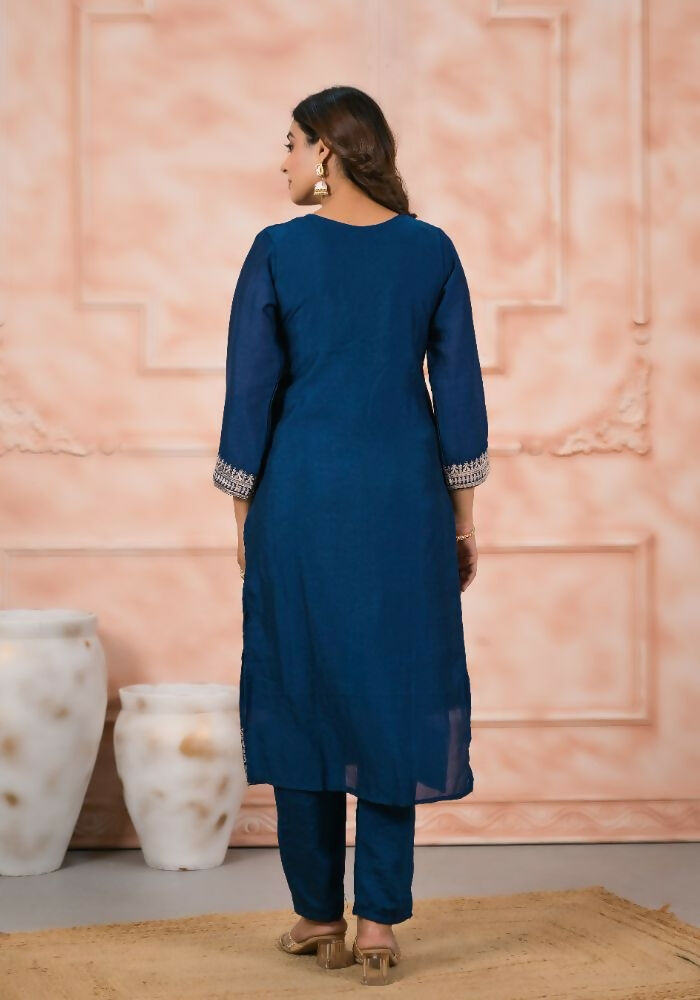 Ethnic Festive Wear Slik Petrol Stitched Suit With Dupatta - Anbazaar | Grocsy