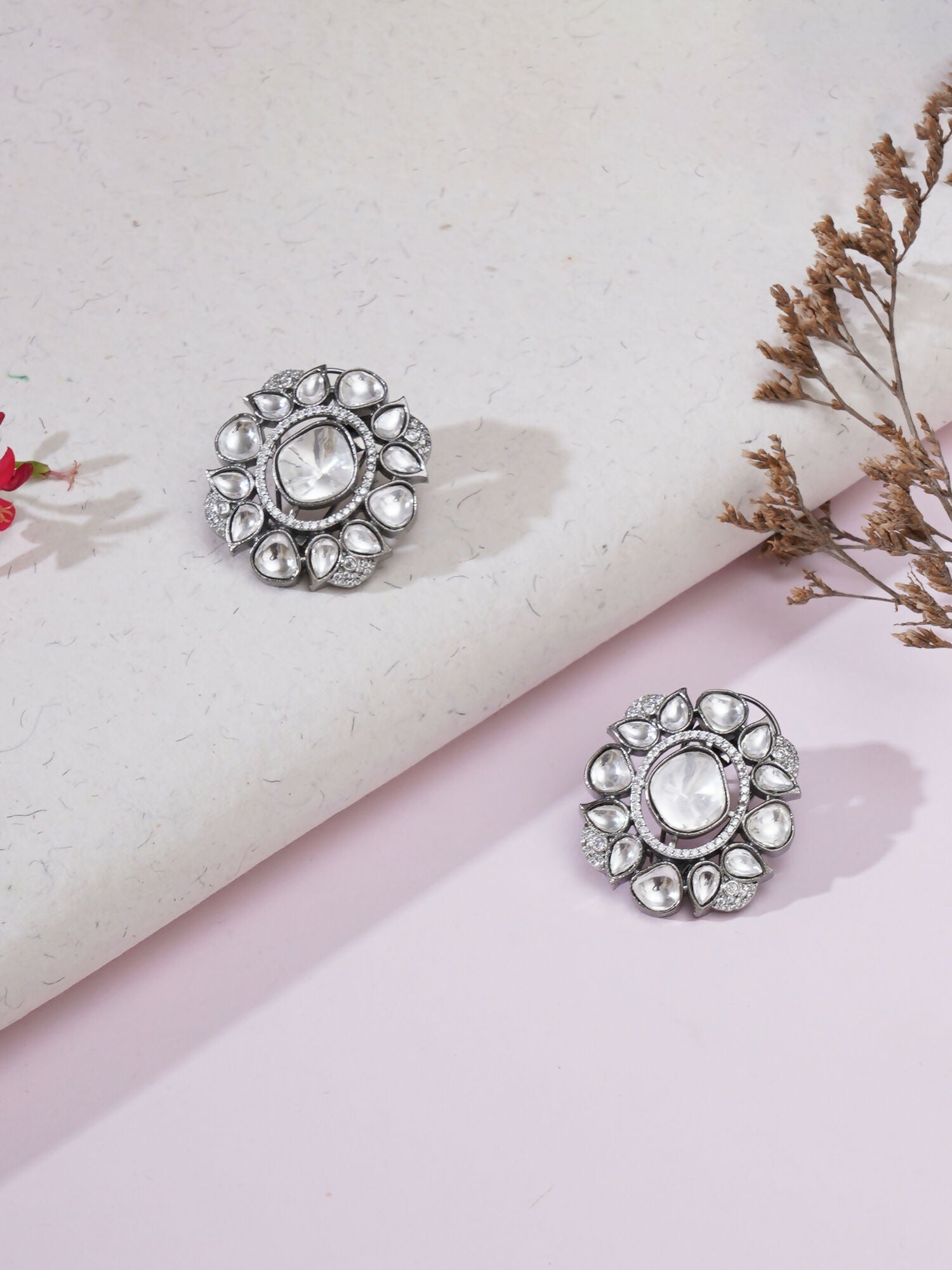 Kundan Earrings (silver) - Ruby Raang | Grocsy