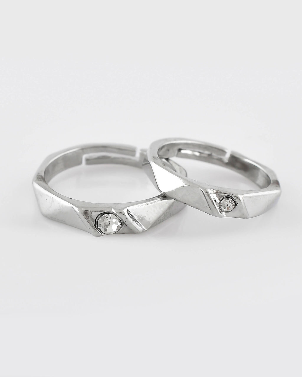 VOJ Stainless Steel Cubic Zirconia Silver Plated Adjustable Ring Set for Couple | Grocsy