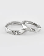 VOJ Stainless Steel Cubic Zirconia Silver Plated Adjustable Ring Set for Couple | Grocsy