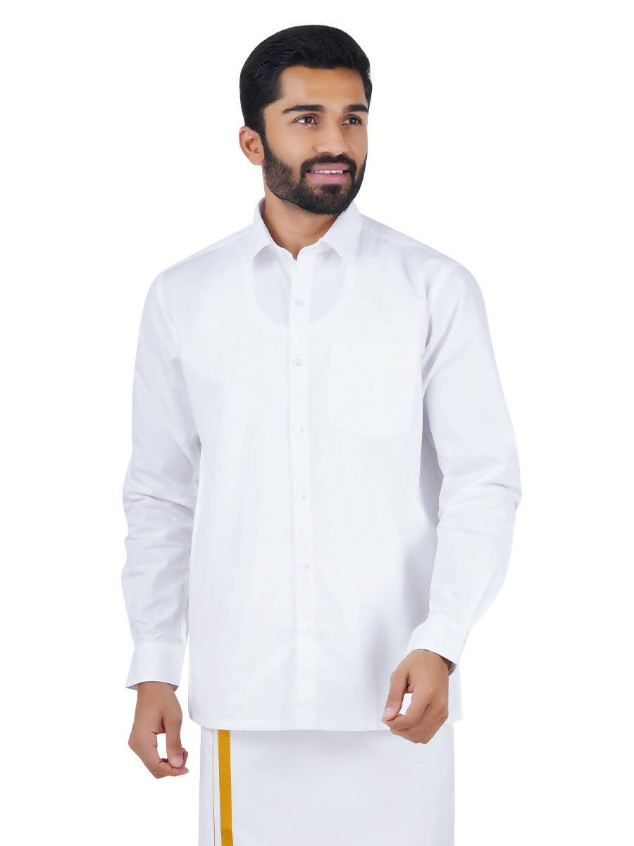 Ramraj Cotton Mens Royal Cotton Full Sleeve White Shirt | Grocsy