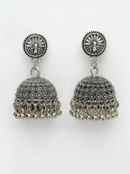 NVR Women's Silver-Toned German Silver Oxidised Dome Shaped Jhumka Earrings | Grocsy