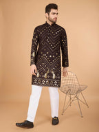 Vastranavya Brown Exclusive Festival Wear Pure Viscose Rayon Embroidered Sequence Work Kurta | Grocsy