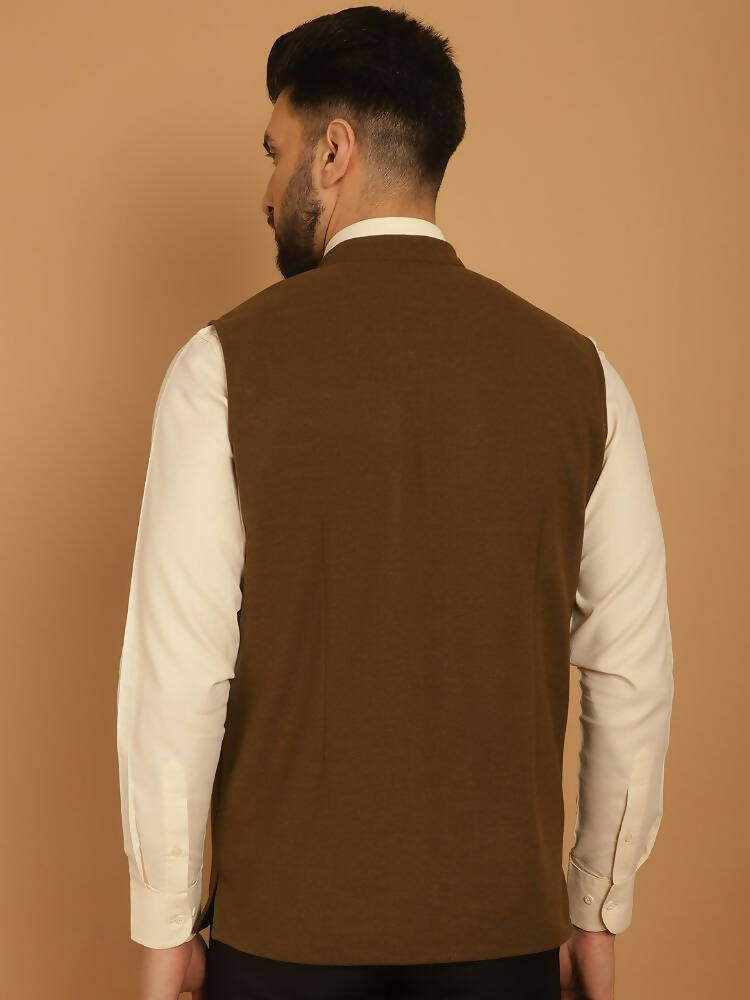 Even Apparels Pure Wool Nehru Jacket - Green | Grocsy