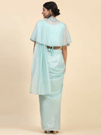 Blue Satin Solid Ready to wear Saree with stitched Blouse - Vanita | Grocsy