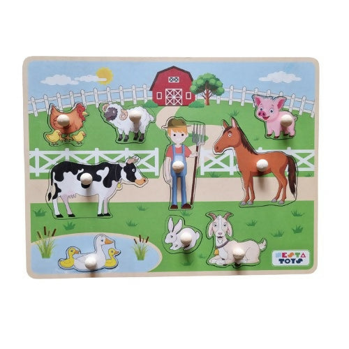 Nesta Toys Wooden Vehicle Jumbo Knob Puzzle (8 Pcs) & Wooden Farm Animal Jumbo Knob Puzzle (8 Pcs) | Grocsy