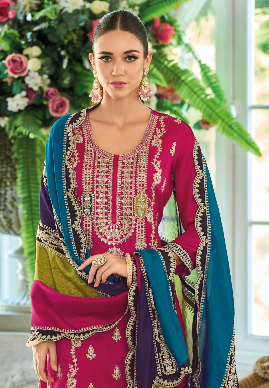 Anaita Pink Premium Embroidered Chinon Stitched Salwar Suit | Grocsy