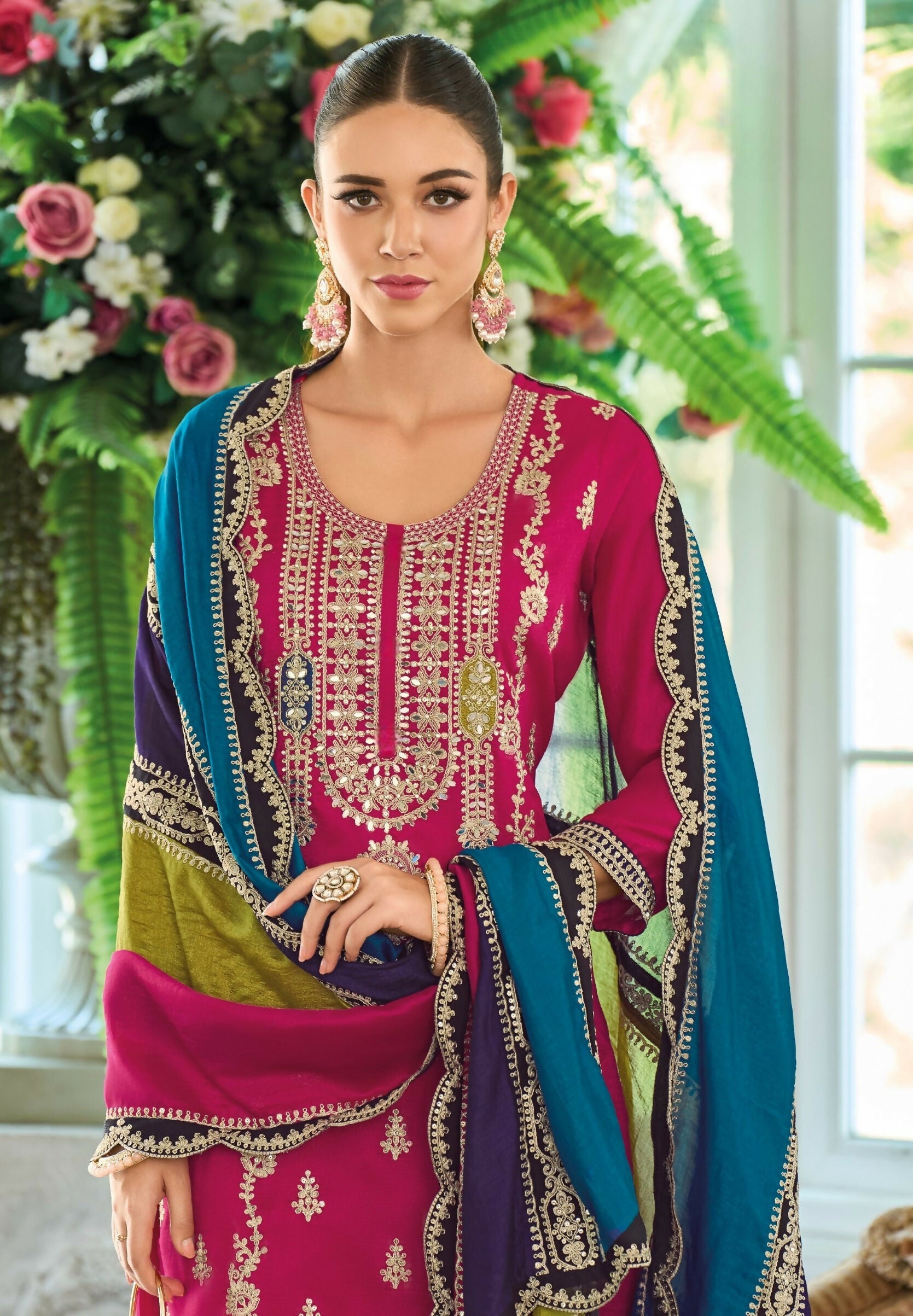 Anaita Pink Premium Embroidered Chinon Stitched Salwar Suit | Grocsy