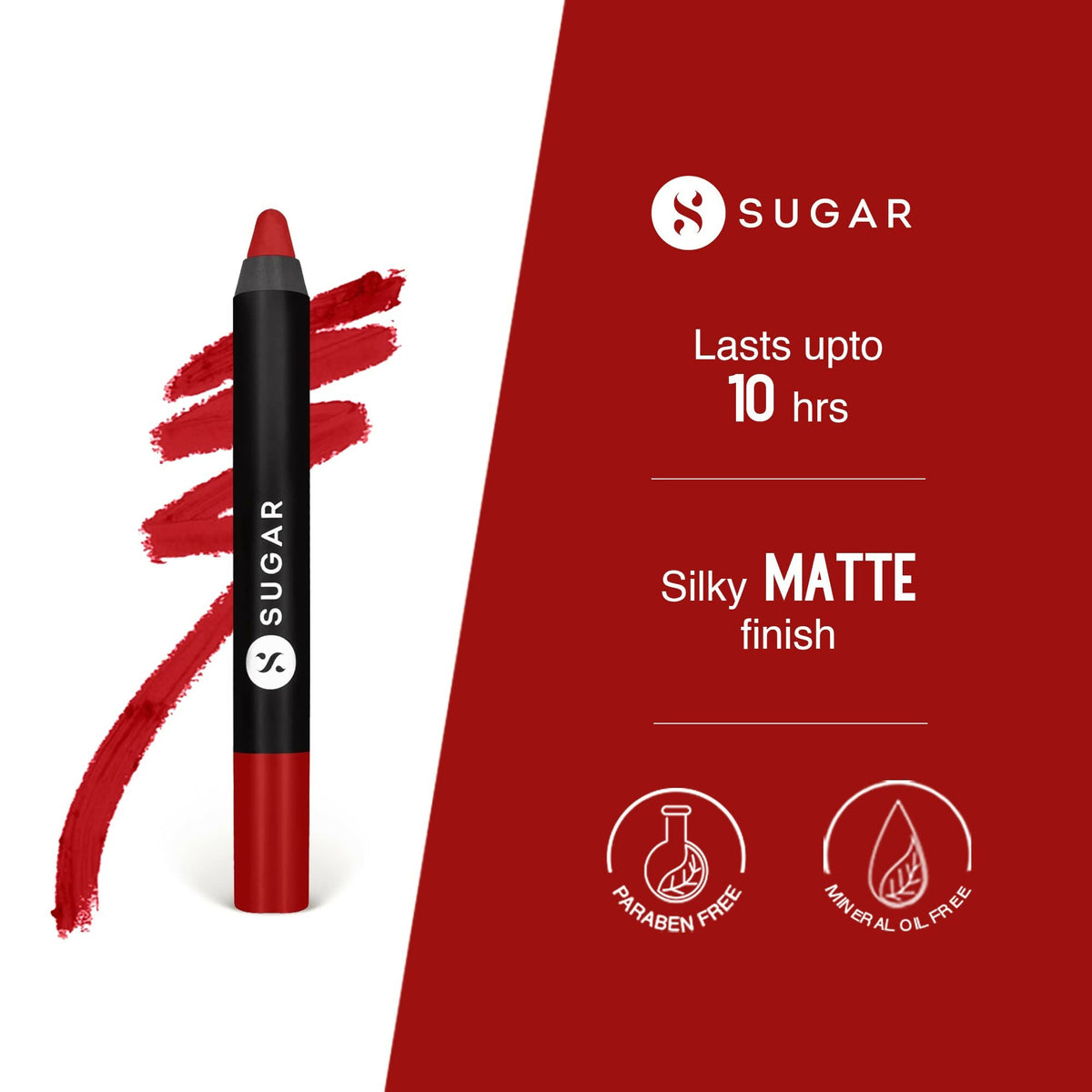 Sugar Cosmetics Matte as Hell Crayon, Lasts upto 8hrs, Water Resistent Lipstick for Women - 01 Scarlett O'Hara | Grocsy