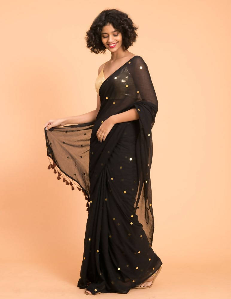 Suta Black Embellished Sequinned Pure Cotton Saree | Grocsy