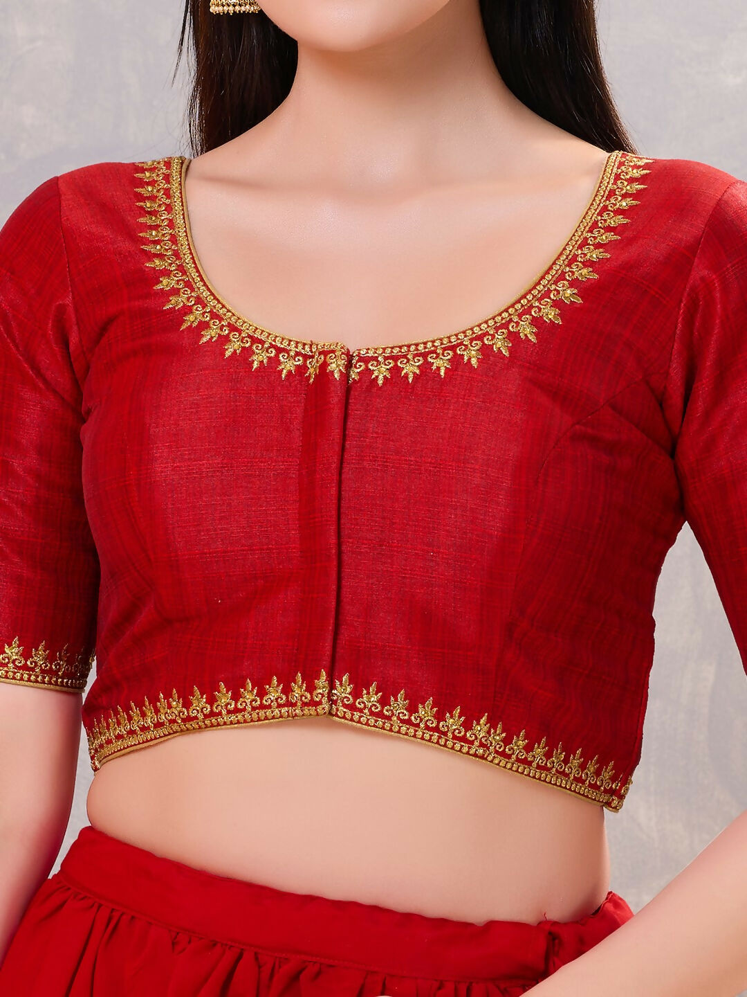 Joban Fashion Women Silk Dark-Red Stitched Blouse | Grocsy