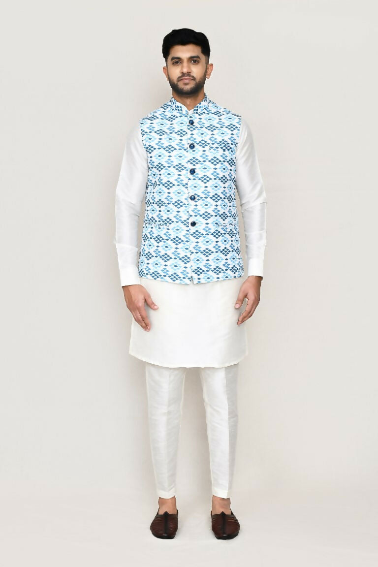 Joban Fashion White Colored Cotton Based Printed Work Men's Jacket | Grocsy