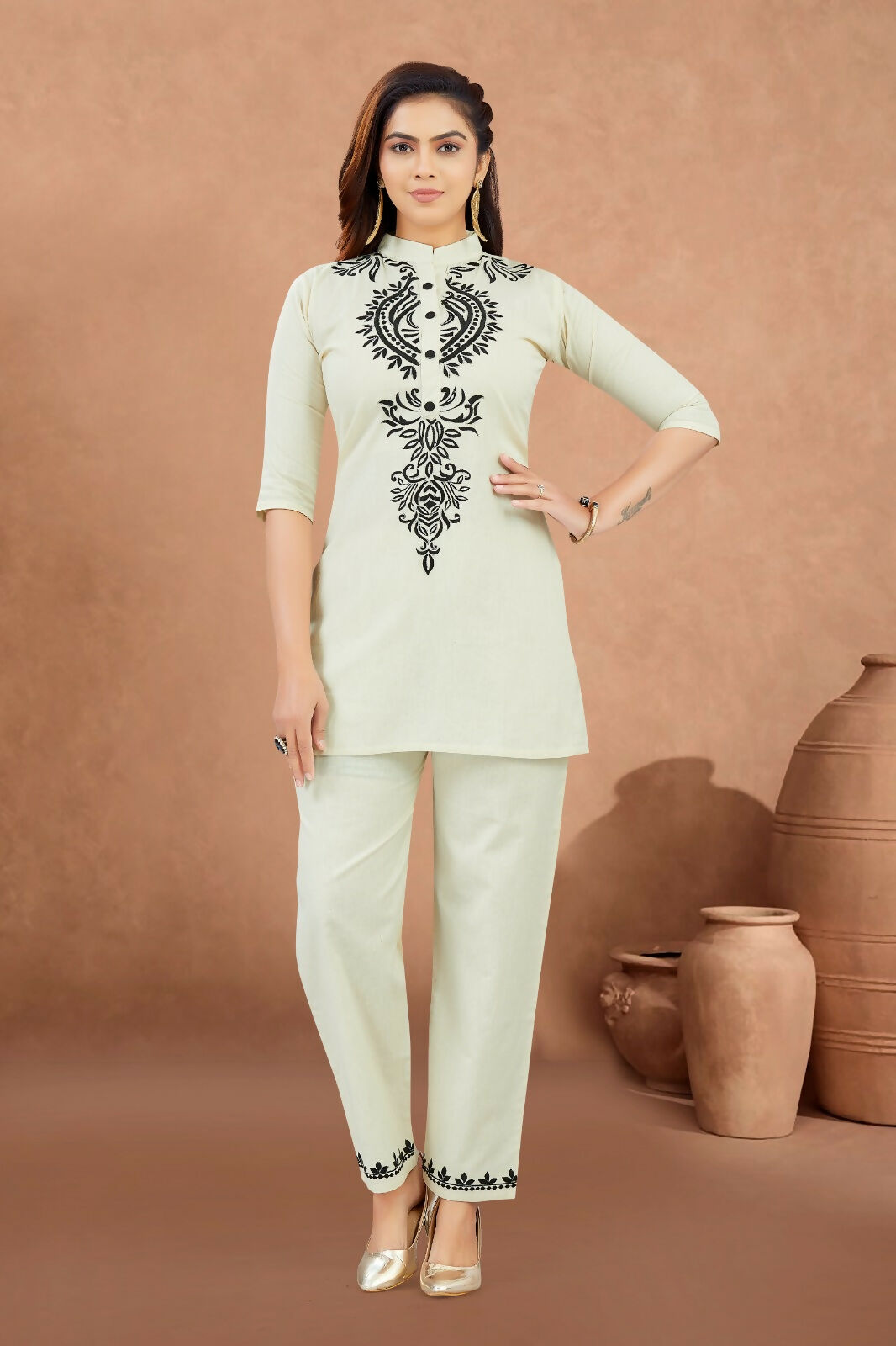 Joban Fashion Cotton Beige Color Kurta Set | Grocsy
