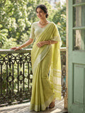 Shree Shyam Fashion Popat Green Linen Saree | Grocsy