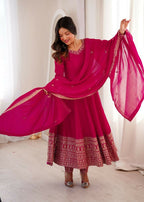 Teeya Creation Rani Color Vichitra Silk Embroidery Work Party Wear Long Gown | Grocsy