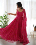 Joban Fashion Pink Kurta Set Chiffon Sequin Embroidery Work | Grocsy