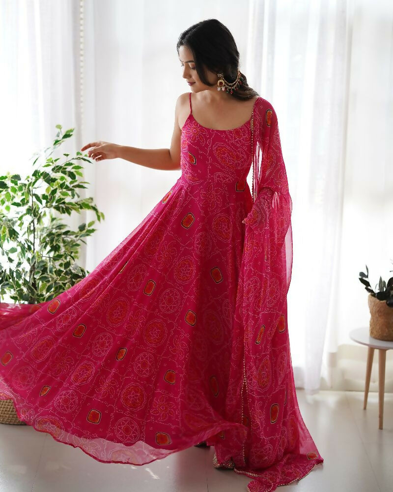 Joban Fashion Pink Kurta Set Chiffon Sequin Embroidery Work | Grocsy