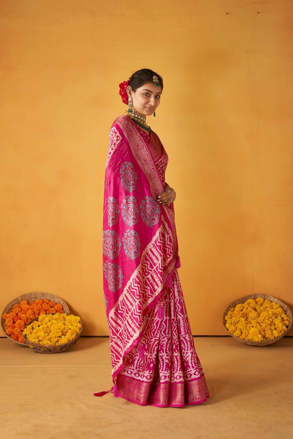 Joban Fashion Kashmiri Silk Zari Border Pink Work Saree | Grocsy