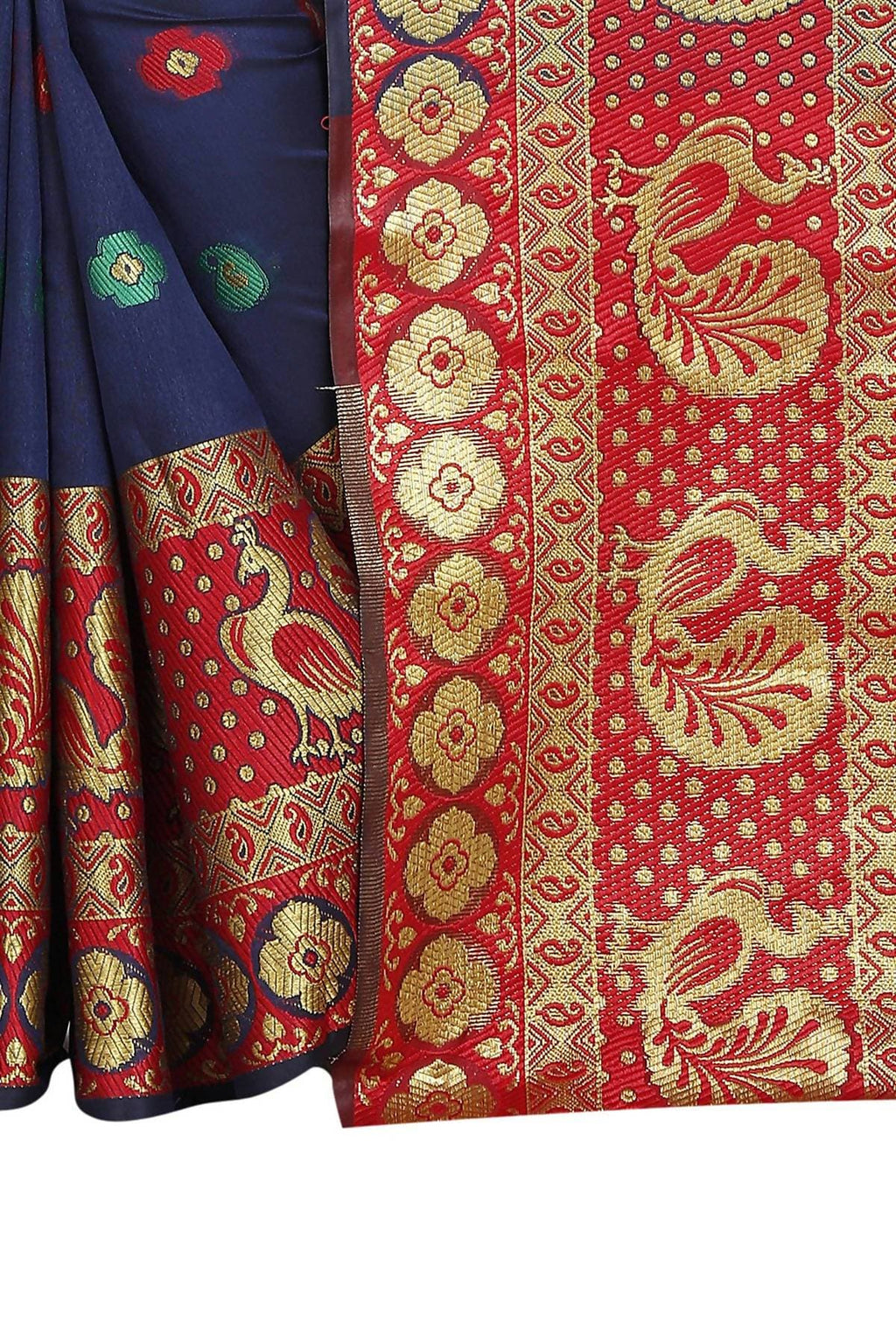 Vamika Banarasi Cotton Silk Navy Blue Weaving Saree | Grocsy