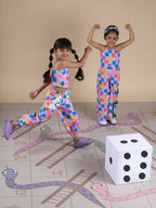 Snakes and Ladders Girls Multi Color Rotary Print Jumpsuit from Siblings Collection | Grocsy
