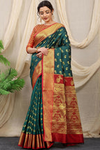 Jyoti Fashion Women's Bottle Green Banarasi Silk Zari Woven Saree with Blouse | Grocsy