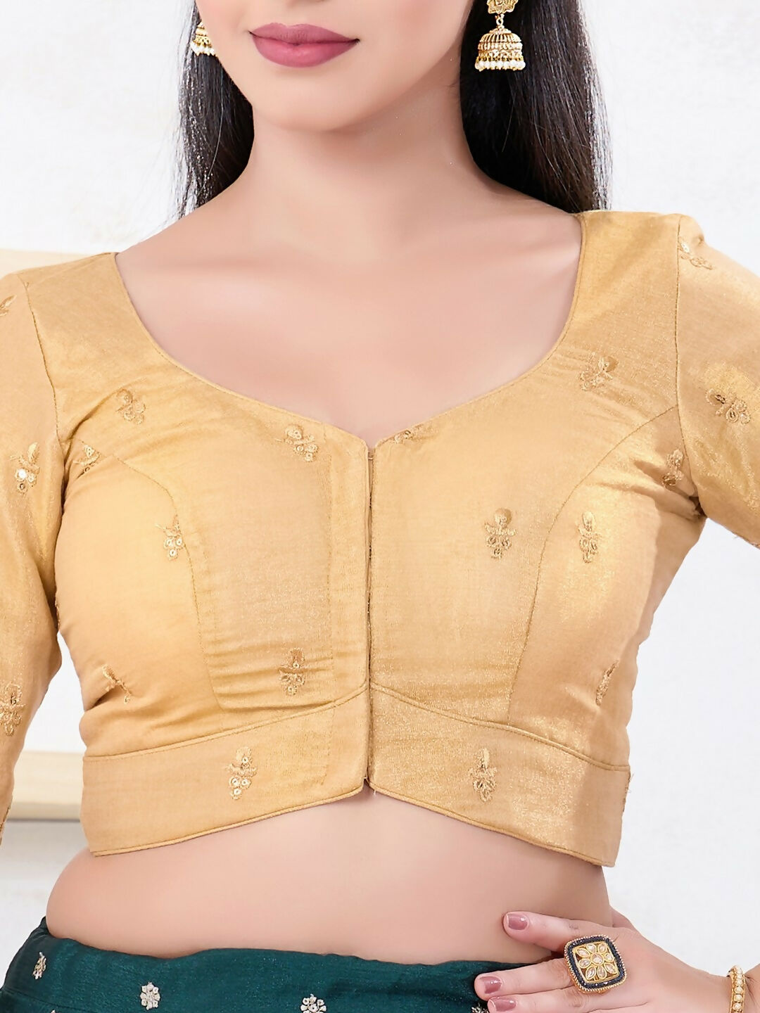 Joban Fashion Gold Shimmer Elbow Sleeveless Front Open Blouse | Grocsy