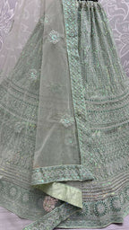 Jyoti Fashion Women's Pista Green Heavy Net Fancy Dori, Multi Thread, Rainbow Sequins and Diamond Work Wedding Lehenga Choli | Grocsy