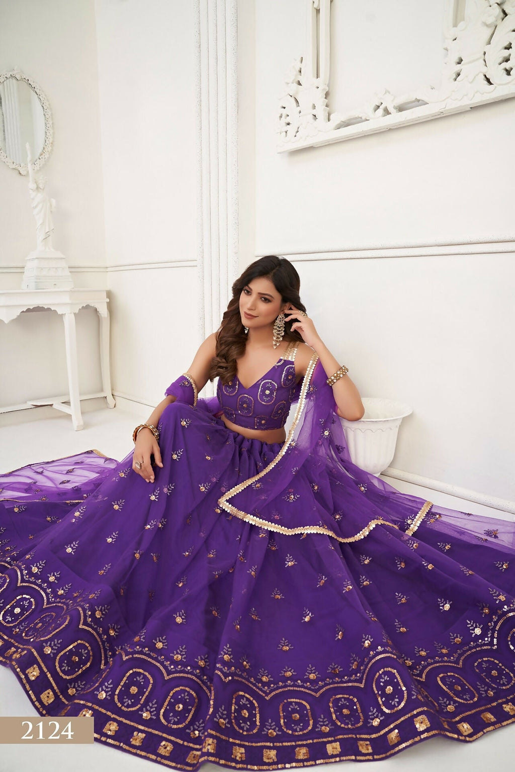 Eilara Women'S Purple Butterfly Net Embroidered Thread Work Designer Lehenga Choli | Grocsy