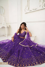 Eilara Women'S Purple Butterfly Net Embroidered Thread Work Designer Lehenga Choli | Grocsy