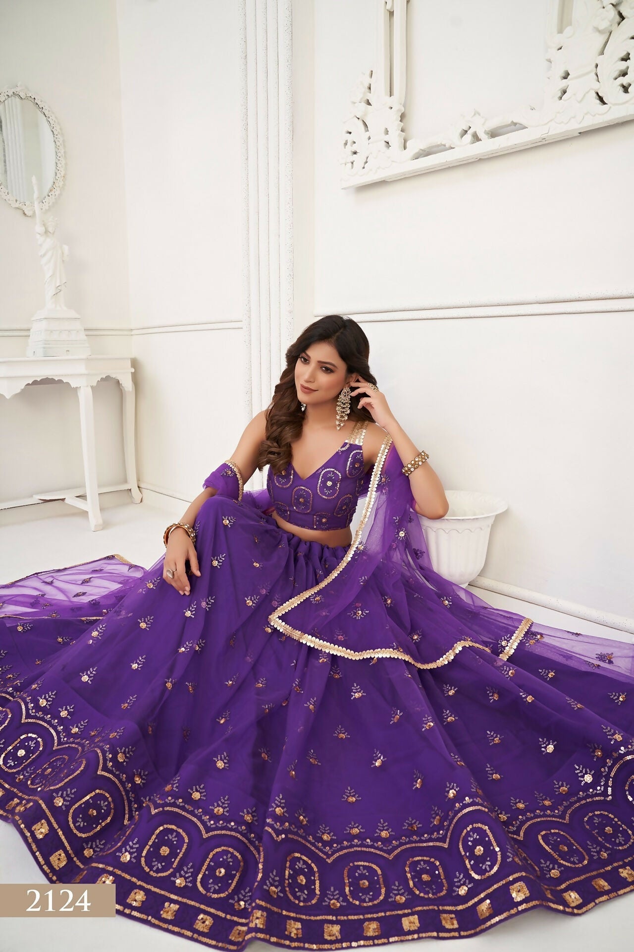 Eilara Women'S Purple Butterfly Net Embroidered Thread Work Designer Lehenga Choli | Grocsy